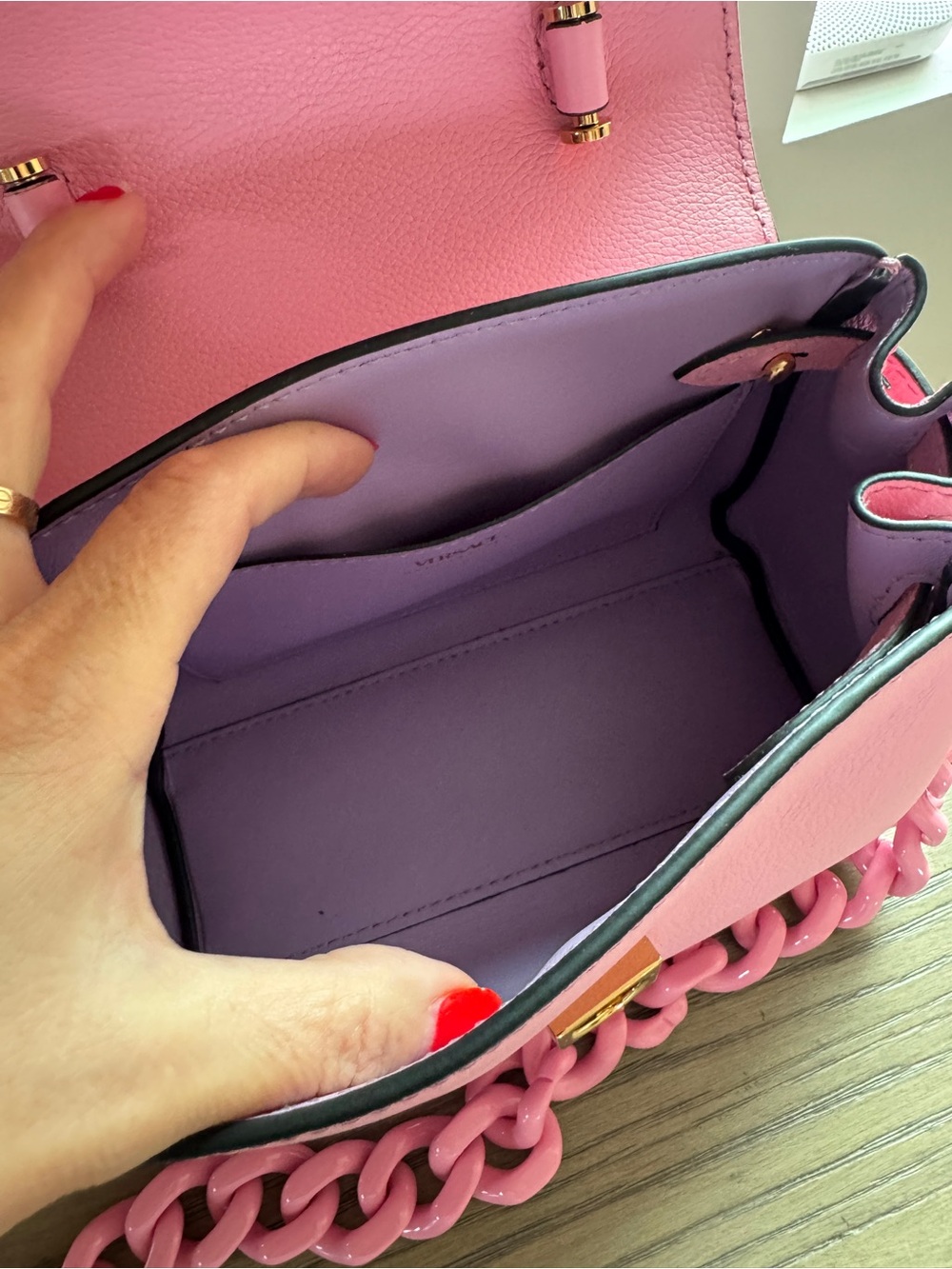 Versace La Medusa Small Pink Leather Top-Handle Bag with Chain Strap - Picture 10 of 12